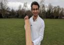 University of Cambridge researcher Dr Darshil Shah with a bamboo cricket bat produced by Suffolk firm Garrard Cricket Bat Company