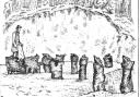 Did Druids used to worship in Mutford Big Wood by standing stones? Illustration by H.K.Creed for Proceedings of the Suffolk Institute of Archaeology and Natural History, published in 1872.