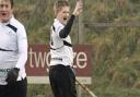 Harleston's Leigh Sitch celebrates a goal