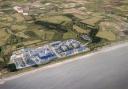 A CGI aerial view of Sizewell C nuclear power plant.