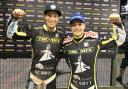 Ipswich Witches stars Jason Doyle, left, and Emil Sayfutdinov celebrate at Belle Vue Picture: TAYLOR LANNING