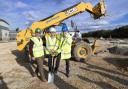 Tom Abell (Centre) breaks ground at the site of the new ambulance station with  Kieran Wright (left), strategic infrastructure transformation programmes lead at EEAST, and Ashley Seymour, development director at Assura
