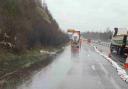 Long delays on the A14 in Newmarket as Highways fail to clear floodwater.