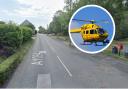 An air ambulance was called to a town in Suffolk this morning after a collision between a car and a motorbike left a man in critical condition.