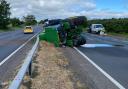 A tractor has overturned on the A14