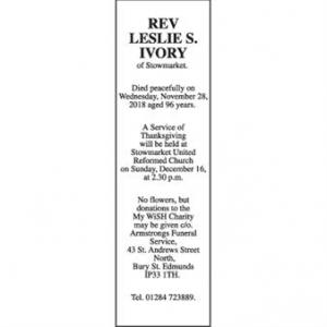 REV LESLIE S. IVORY