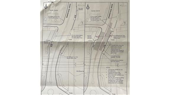 East Anglian Daily Times: Revised plans were sent to Samantha McNally and her husband in April. The plans would remove the current waiting zones on both sides of Wherstead Road (left) and put space for four cars further down, close to the garage (right) East Anglian Daily Times: Revised plans were sent to Samantha McNally and her husband in April. The plans would remove the current waiting zones on both sides of Wherstead Road (left) and put space for four cars further down, close to the garage (right)