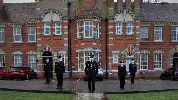 East Anglian Daily Times: Officers from Essex Police paid tribute to Pc Andrew ‘Drew’ Kirk after he died in a collision in Writtle on December 17 East Anglian Daily Times: Officers from Essex Police paid tribute to Pc Andrew ‘Drew’ Kirk after he died in a collision in Writtle on December 17