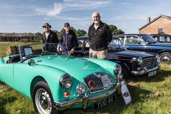 East Anglian Daily Times: Derek Gardner Don Scriven and Paul Osborne with his MGA car East Anglian Daily Times: Derek Gardner Don Scriven and Paul Osborne with his MGA car