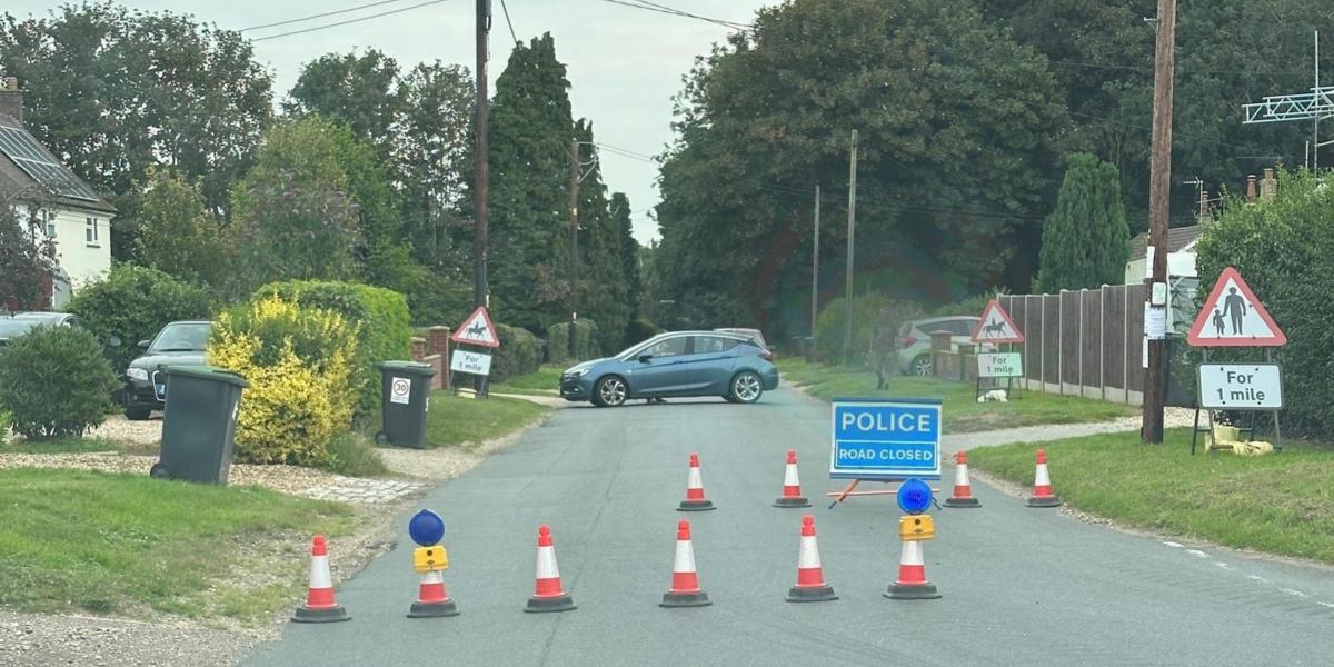Church Road closed after crash near A1088 Tostock, Suffolk 