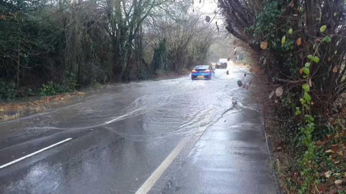 Barking Road in Needham Market flooded again after downpours 