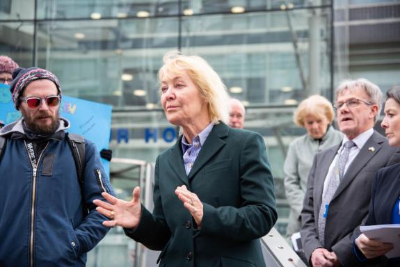 East Anglian Daily Times: Rachel Hood met protestors at Endeavour House in March last year. East Anglian Daily Times: Rachel Hood met protestors at Endeavour House in March last year.