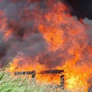 The viewing platform fire at Oulton Marshes, over the weekend of June 11/12 as captured by John Arnold 