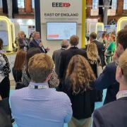 Martin Dronfield, chairman for EEEGR, speaks to delegates at Global Offshore Wind 2022 during the GENERATE and EEEGR Pavilion's drinks reception. Picture: GENERATE