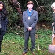 Left to right Didi Longe, Southwold mayor Will Windell and Dr Christopher Hopkins