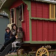 Charlotte Daniel, owner of Secret Meadows glamping site with her children Lochlan and Amelia Troupe.