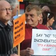 Campaigners at a protest against the plans for an incinerator at Rivenhall