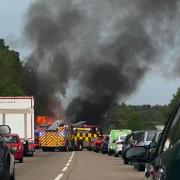 The A120 was closed while emergency services attended the vehicle fire