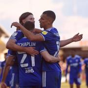 Kayden Jackson is congratulated after giving Ipswich a 2-0 lead at Fleetwood Town.