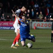 Conor Chaplin is tripped during the first half at Fleetwood Town.