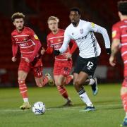 Tyreeq Bakinson on the ball at Doncaster Rovers.