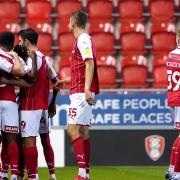 Rotherham United's Kieran Sadlier celebrates scoring their side's fifth goal of the game during the Papa John's Trophy Northern Group E match against Man City U21s, at the AESSEAL New York Stadium, recently. The Millers are on a good run of form.