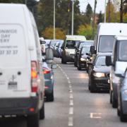 Road works on Main Road (A1214) in Kesgrave are causing long delays for motorists.