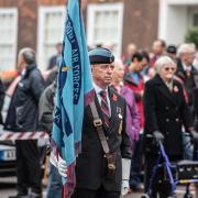 Ceremony of remembrance on Angel Hill in Bury St Edmunds to commemorate Armistice Day