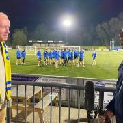 Andrew Long is pictured being interviewed by ITV Anglia Sports Correspondent Donovan Blake at Tuesday night’s training session at AFC Sudbury.