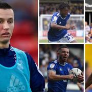 Bersant Celina, left, won't be able to play for Ipswich Town against Shrewsbury on Saturday. Will Kyle Edwards, Joe Pigott, Rekeem Harper or Conor Chaplin replace him in the starting XI?