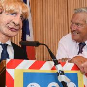 John Webb, elder and lay preacher, meets Boris Johnson at the Stowmarket United Reform Church's Scarecrow Harvest Festival to thank key workers. Picture: DENISE BRADLEY