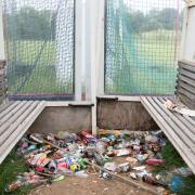 Litter and drug paraphenalia in the goals of Ipswich Hockey Club.