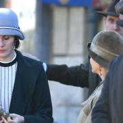Michelle Dockery on the set of the first Downton Abbey film. Her character Lady Mary was filmed driving along the streets of Harwich this week