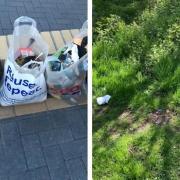 Ipswich rubbish has been cleaned up on Radcliffe Drive, left, and left in Stonelodge Park, right.