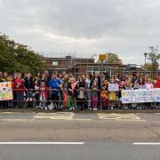 Pupils and staff at Heath Primary lined the street to pay their respects to Gilly McTernan, who was at the school for over 20 years
