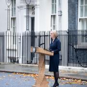 Prime Minister, Liz Truss announcing her resignation in Downing Street.