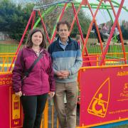 Councillors Sam Murray and  Tony Gould at the new Castle Hill play area.