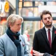 Yvette Cooper and Jack Abbott during the Shadow Home Secretary's visit to Ipswich town centre.