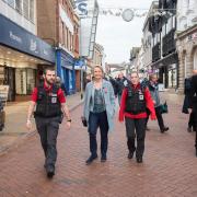 Yvette Cooper was shown around Ipswich by street rangers and Labour candidate Jack Abbott.