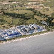 A CGI aerial view of Sizewell C nuclear power plant.