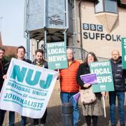 Strikers at Radio Suffolk protesting at cuts to local services. Picture: Charlotte Bond.