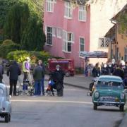 A TV crew filming Magpie Murders in Kersey in 2021. The show was aired for the first time on the BBC on Saturday