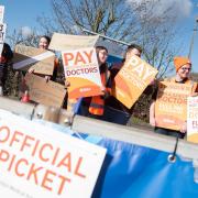 Junior doctors from Ipswich Hospital formed a picket line at its main entrance.