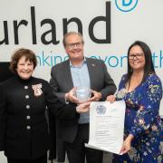 Richard Vass with Clare, the Lord Lieutenant of Suffolk, receiving the award