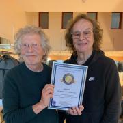 Rock stalwarts Rod Argent and Colin Blunstone, of The Zombies, with their certificate