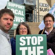 BBC Radio Suffolk journalists Jon Wright, Cleah Heatherington and Andrew Woodger are on strike to oppose service cuts.