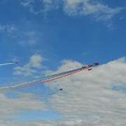 The Red Arrows flypast over Suffolk on Thursday