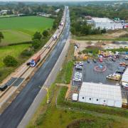 An aerial view of the construction of the new A14