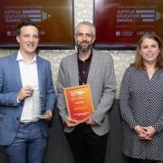 The winners of the Outstanding Support for Students award with the presenter. Left to right: Jay Wallace-Langan, Neil Fox and Rebekah Rodwell from LOCALiQ, who presented the award