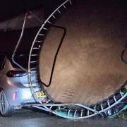 A trampoline was blown into the road in Haverhill during Storm Henk